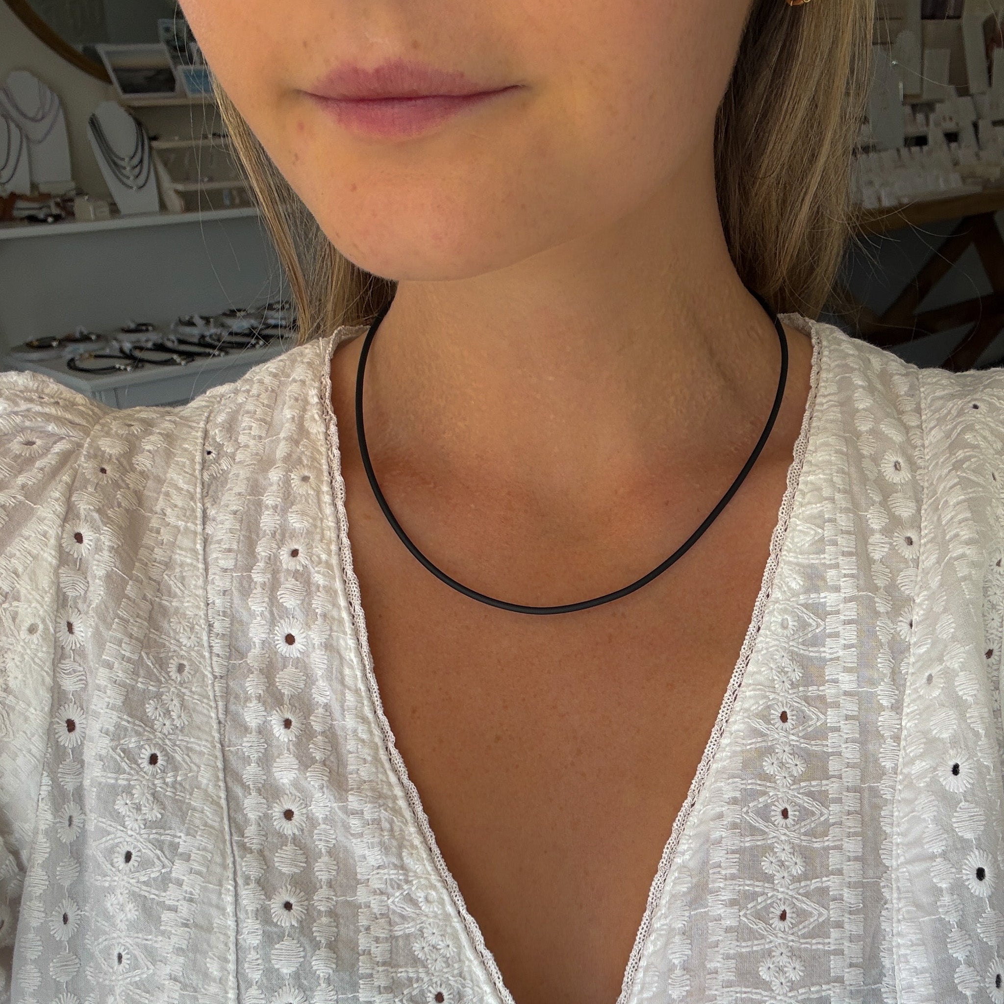 Neoprene Necklace 2mm With Sterling Silver Lobster Clasp