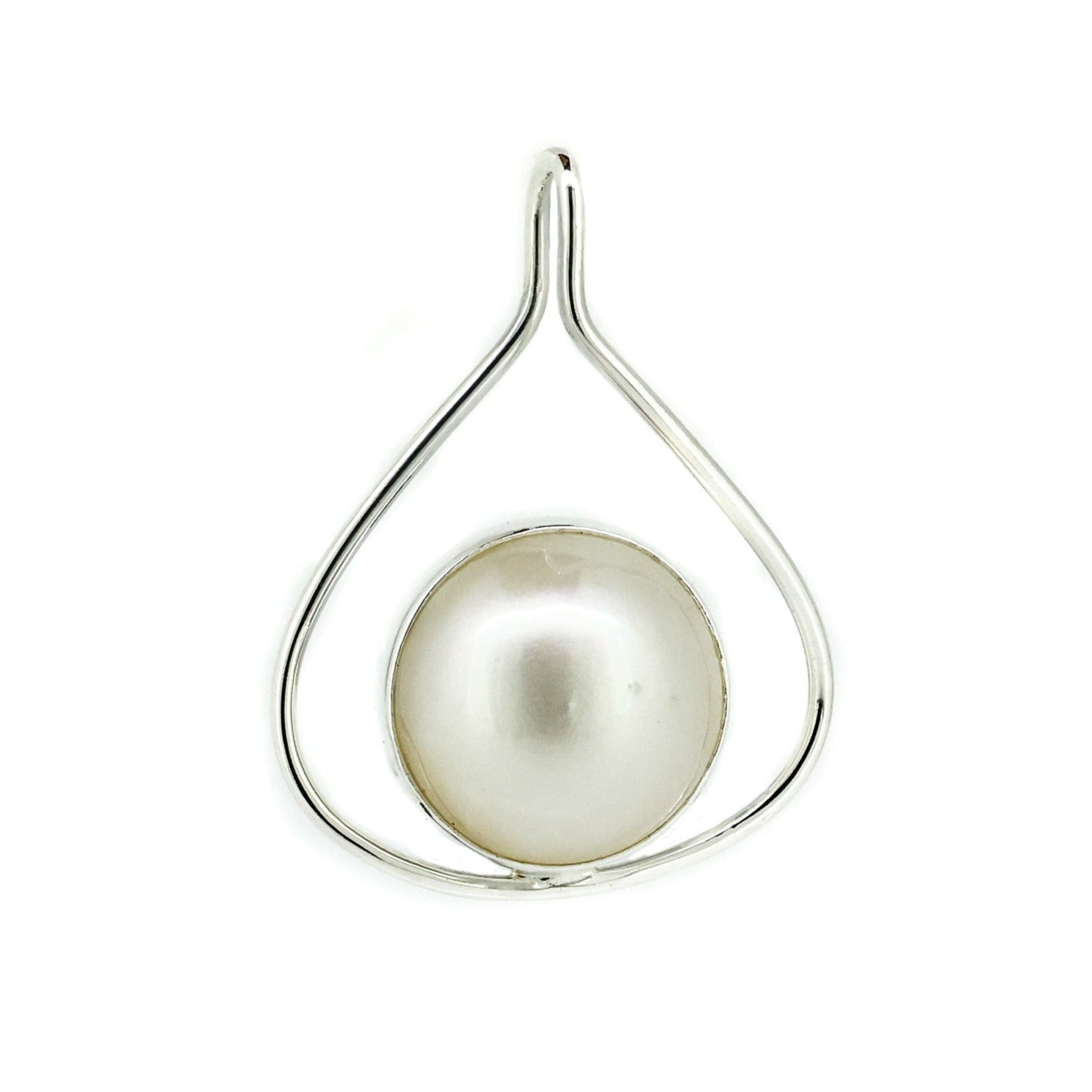 New Moon Mabe White Pearl Pendant featuring a genuine white Mabe pearl with radiant lustre