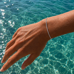 Minimalist Ocean Current Bracelet Silver crafted from 925 sterling silver with a delicate adjustable chain and polished silver finish.