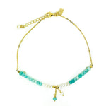 beachy pearl anklet with blue gemstones and pearls