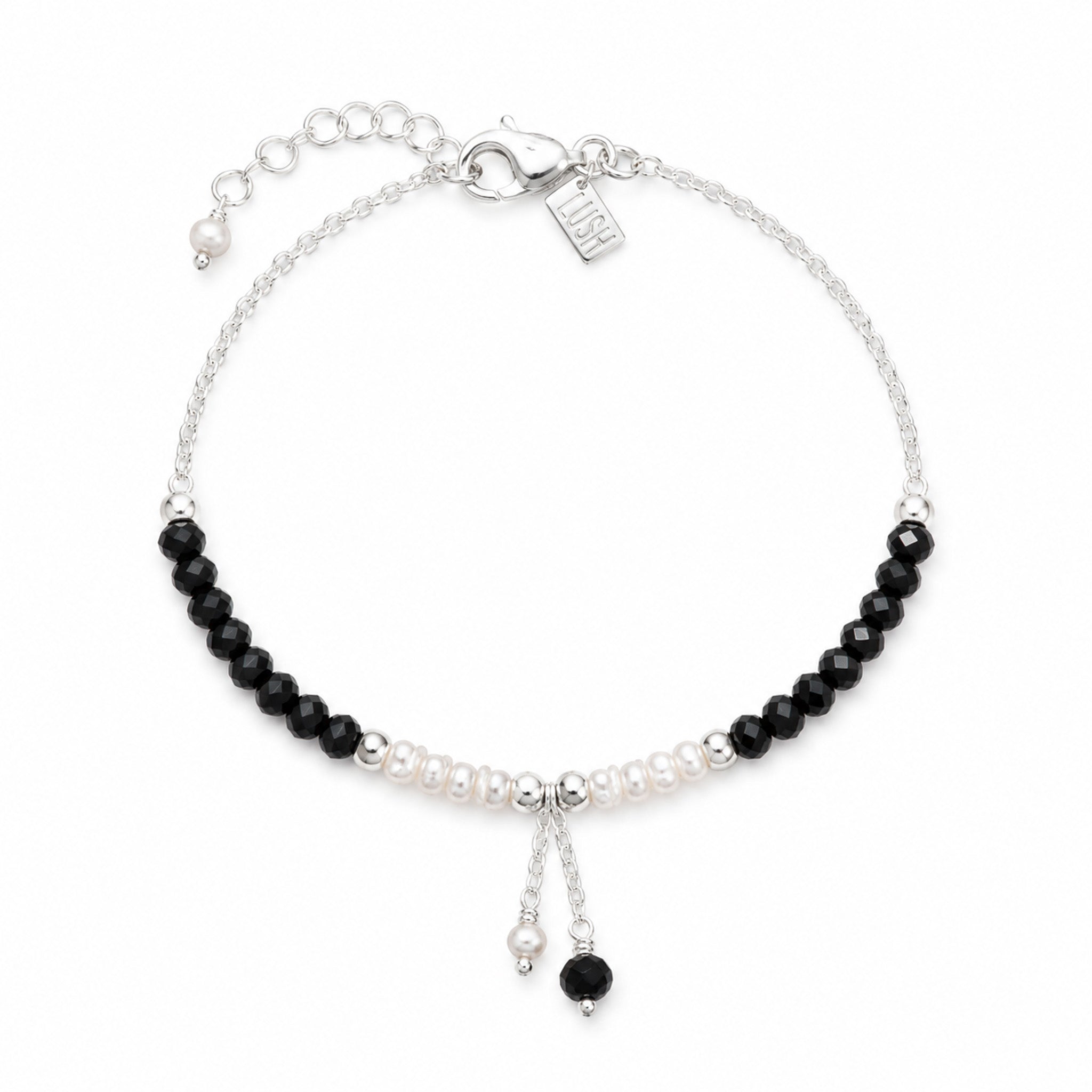 Ocean Spell Pearl Bracelet with Black Agate and Sterling Silver