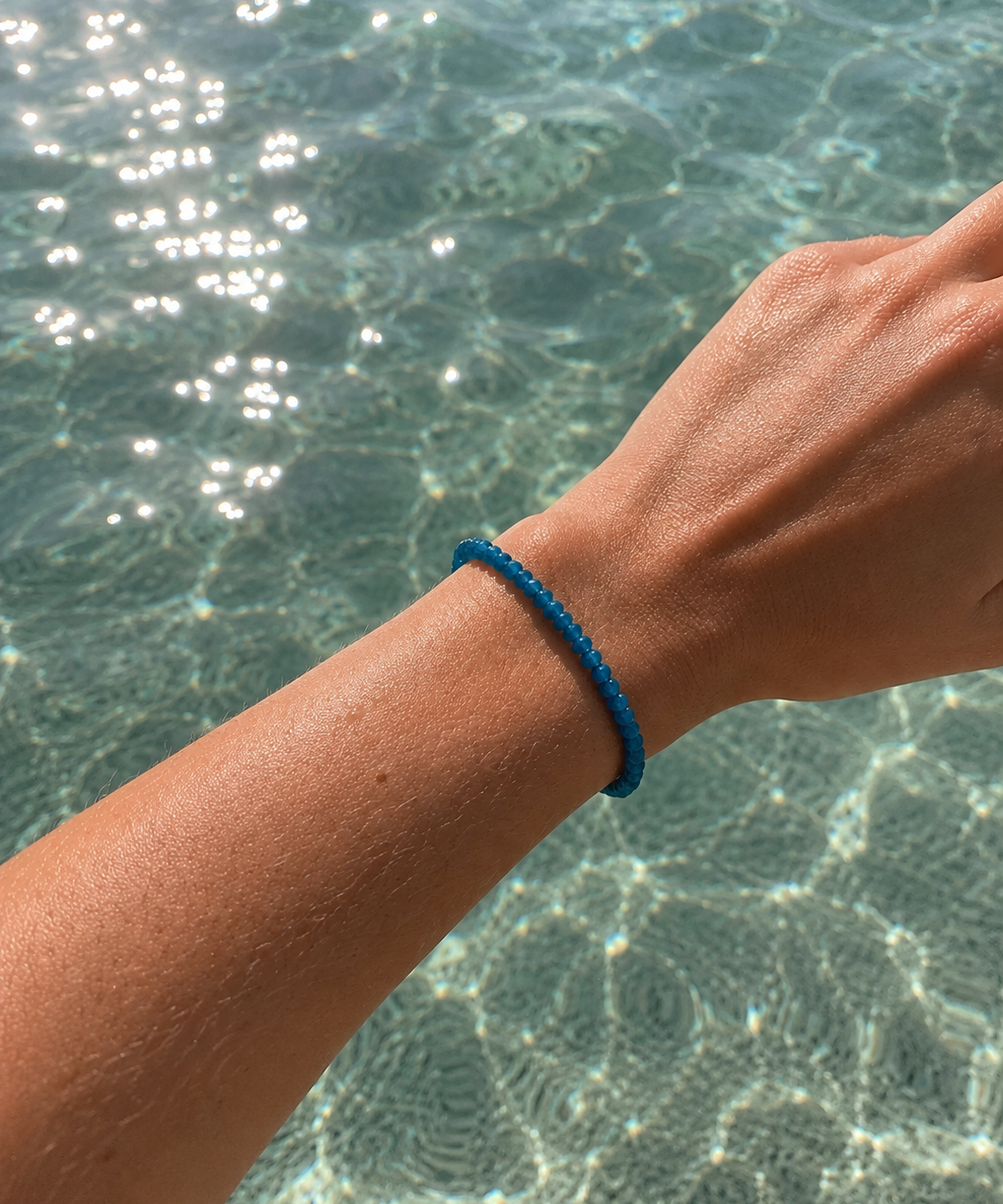 Ocean Spell Stretch Bracelet Blue Apatite featuring genuine blue apatite gemstones on a comfortable stretch bracelet design.