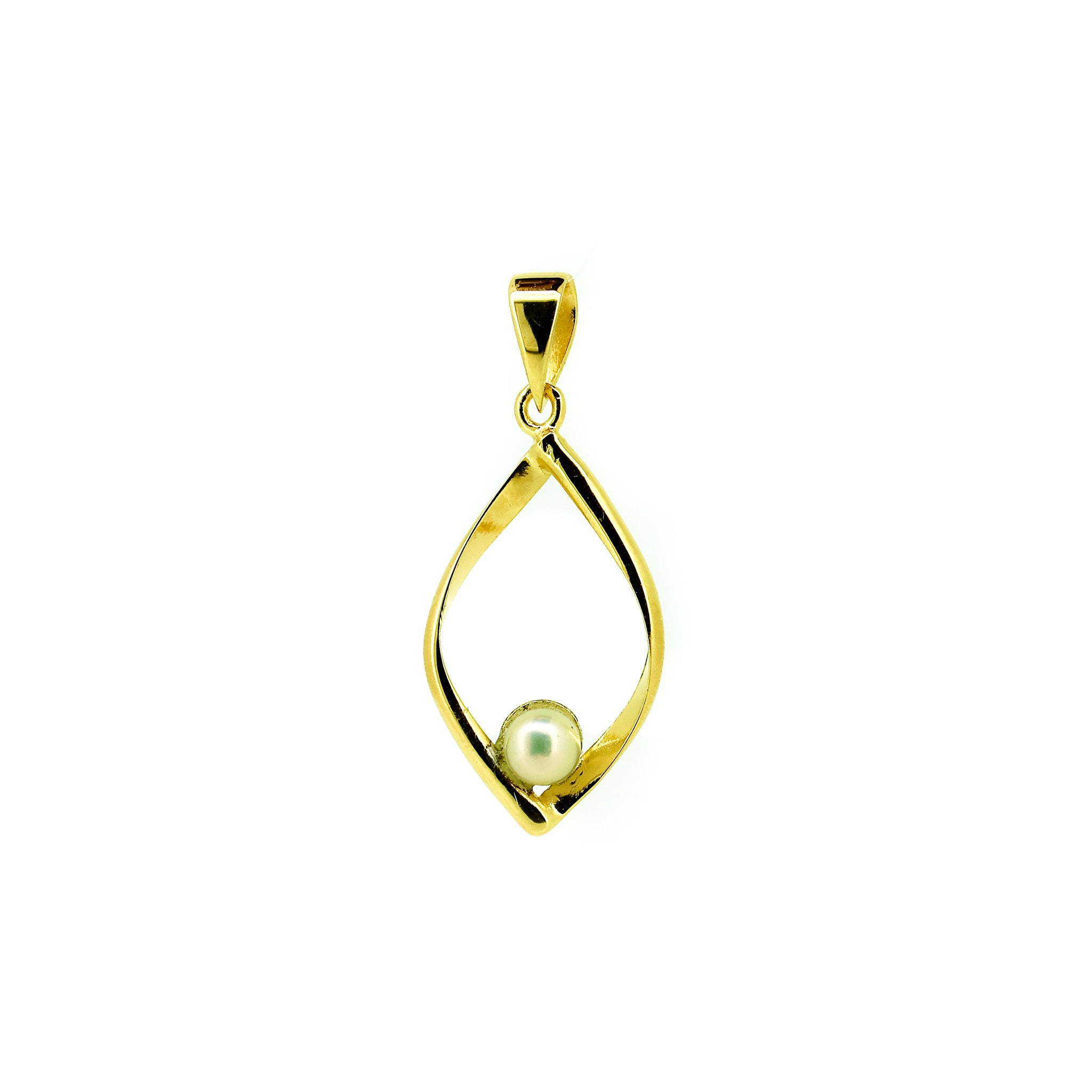 Oceanic Diamonds Pearl Pendant in gold vermeil featuring a genuine freshwater pearl suspended beneath an elegant diamond-inspired design.