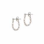 Oceanic Loops Kunzite Silver Earrings featuring delicate pink kunzite gemstones and polished sterling silver beads in an elegant oval drop design. Lush Designs Jewellery Australia.