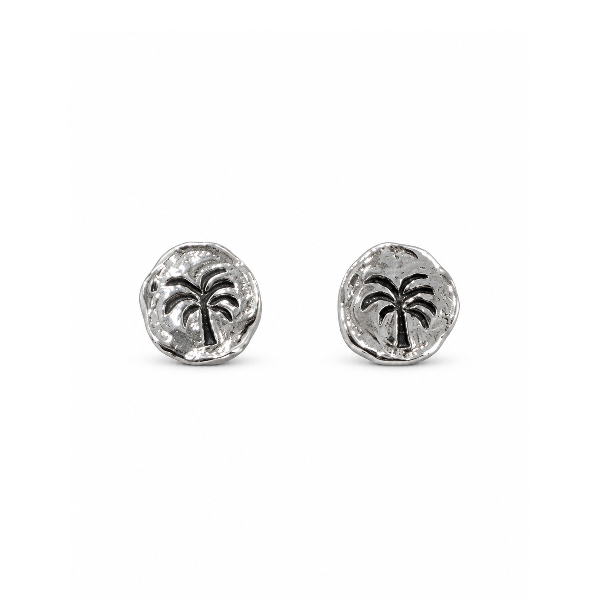 dainty silver studs with palm tree design with oxide detail
