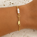 Gold vermeil freshwater pearl arrow bracelet in 925 sterling silver designed in Broome Western Australia