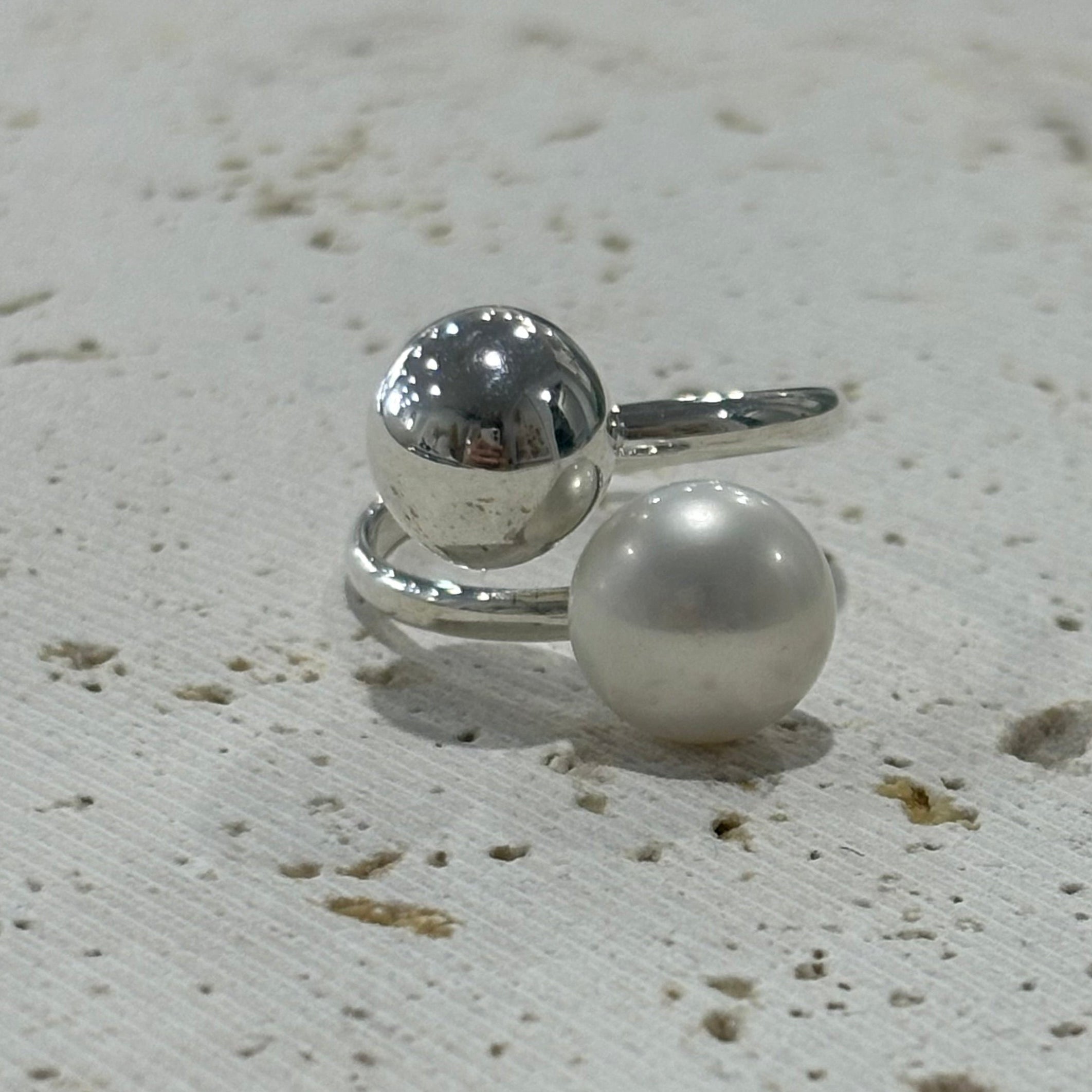 freshwater pearl and silver adjustable ring