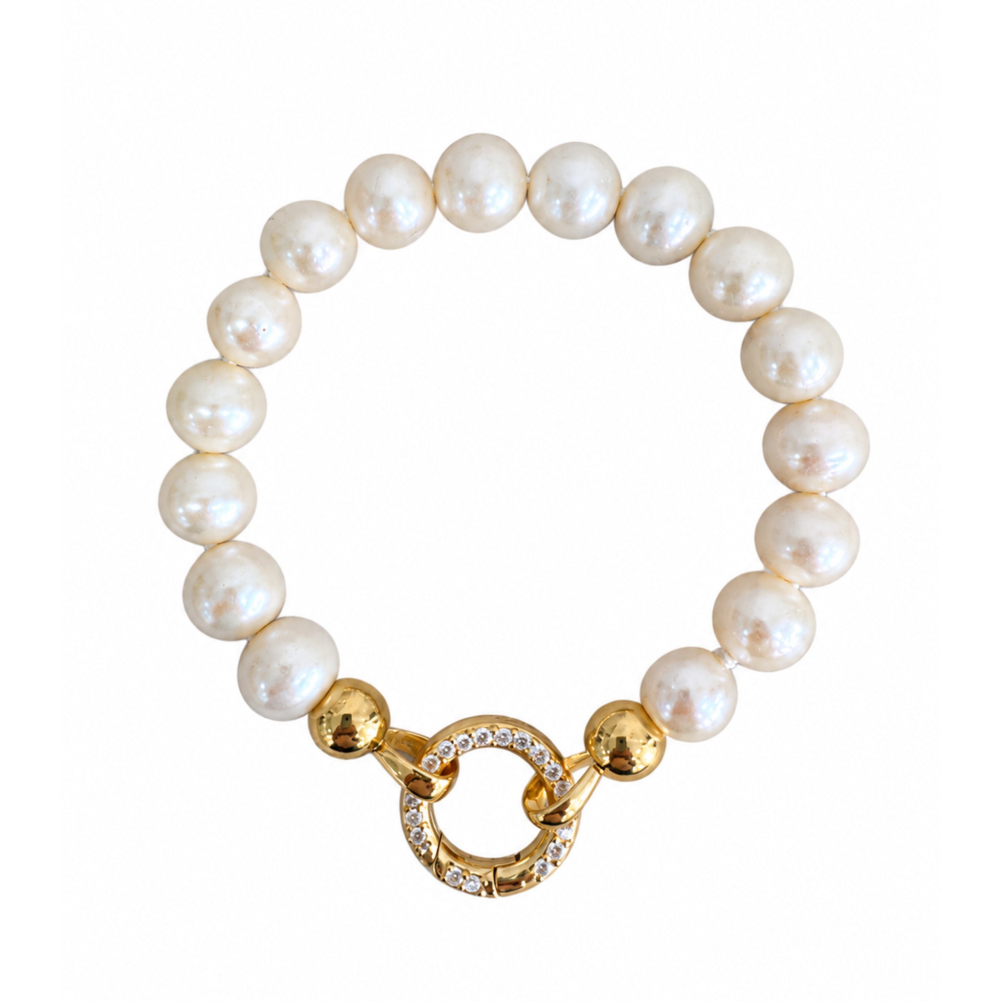 Pearl Silk Knot Bracelet with 10mm AAAA freshwater pearls, gold vermeil clasp and cubic zirconia detail