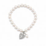 Pearl Silk Knot Bracelet Heart Pearl Charm featuring genuine freshwater pearls and a sterling silver heart charm.