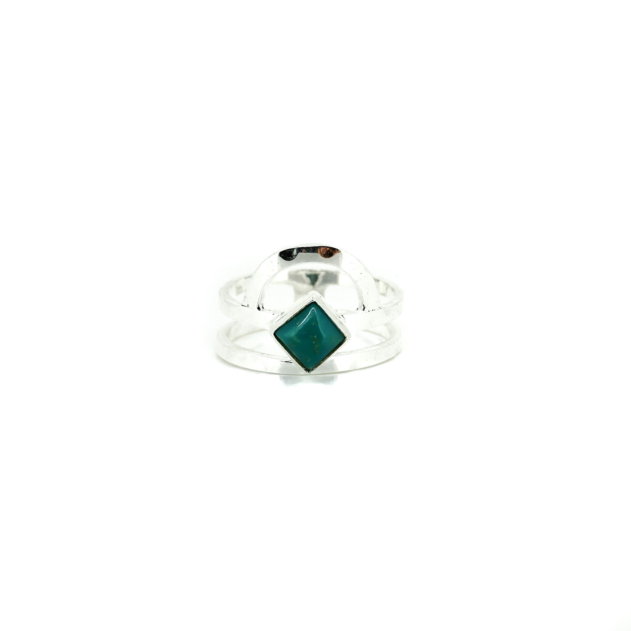 Silver ring with small turquoise stone designed in broome Western Australia