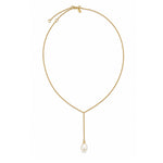 Ricki Pearl Necklace Gold by Lush Designs featuring a delicate gold vermeil Y-shaped chain with a single white freshwater pearl drop