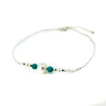 sterling silver anklet with pearl and turquoise gemstones