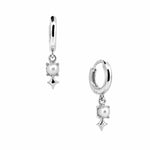 Sterling silver pearl huggie earrings with freshwater pearl charm detail designed in Broome Australia by Lush Designs Jewellery.
