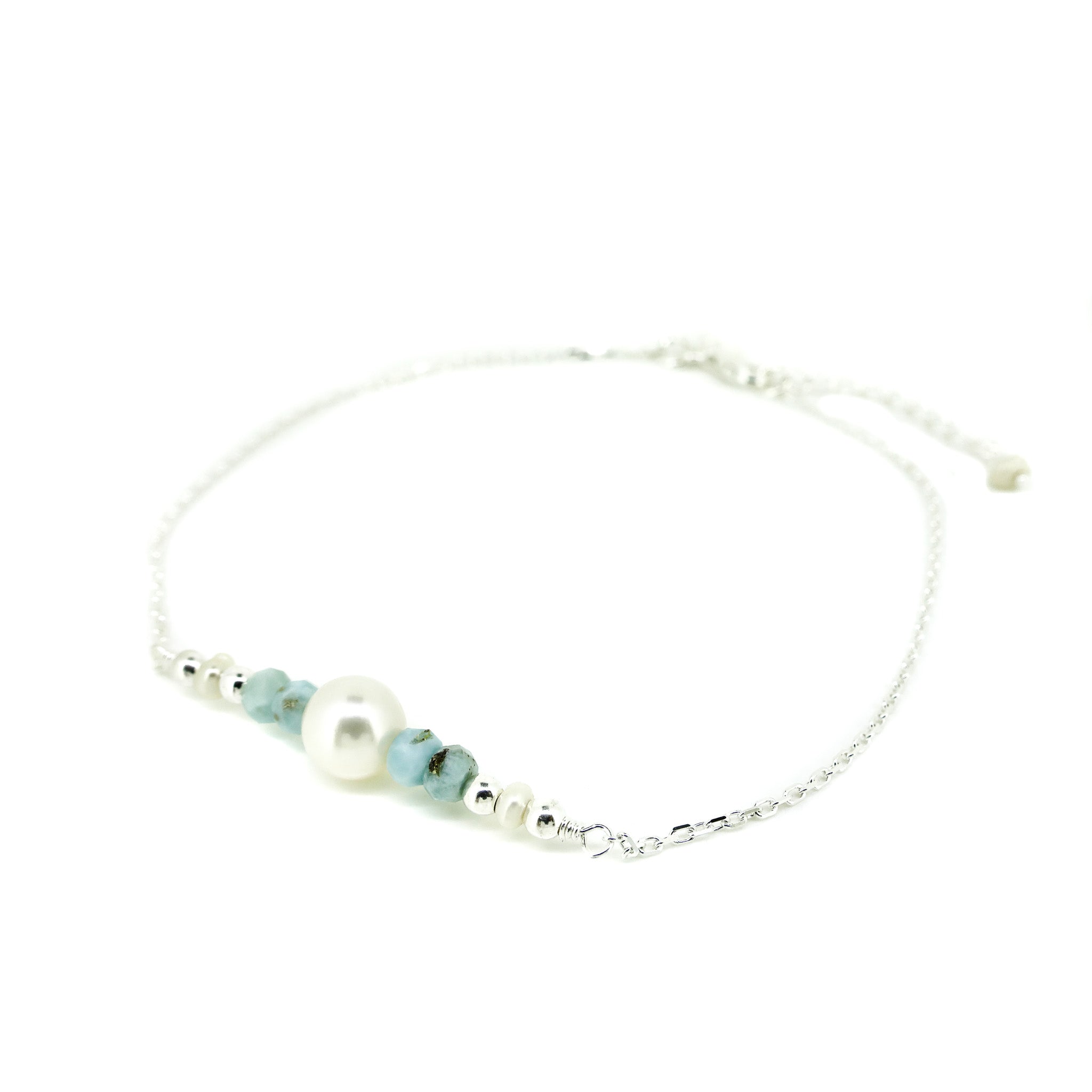 Sea Dreams Pearl Larimar Anklet Silver