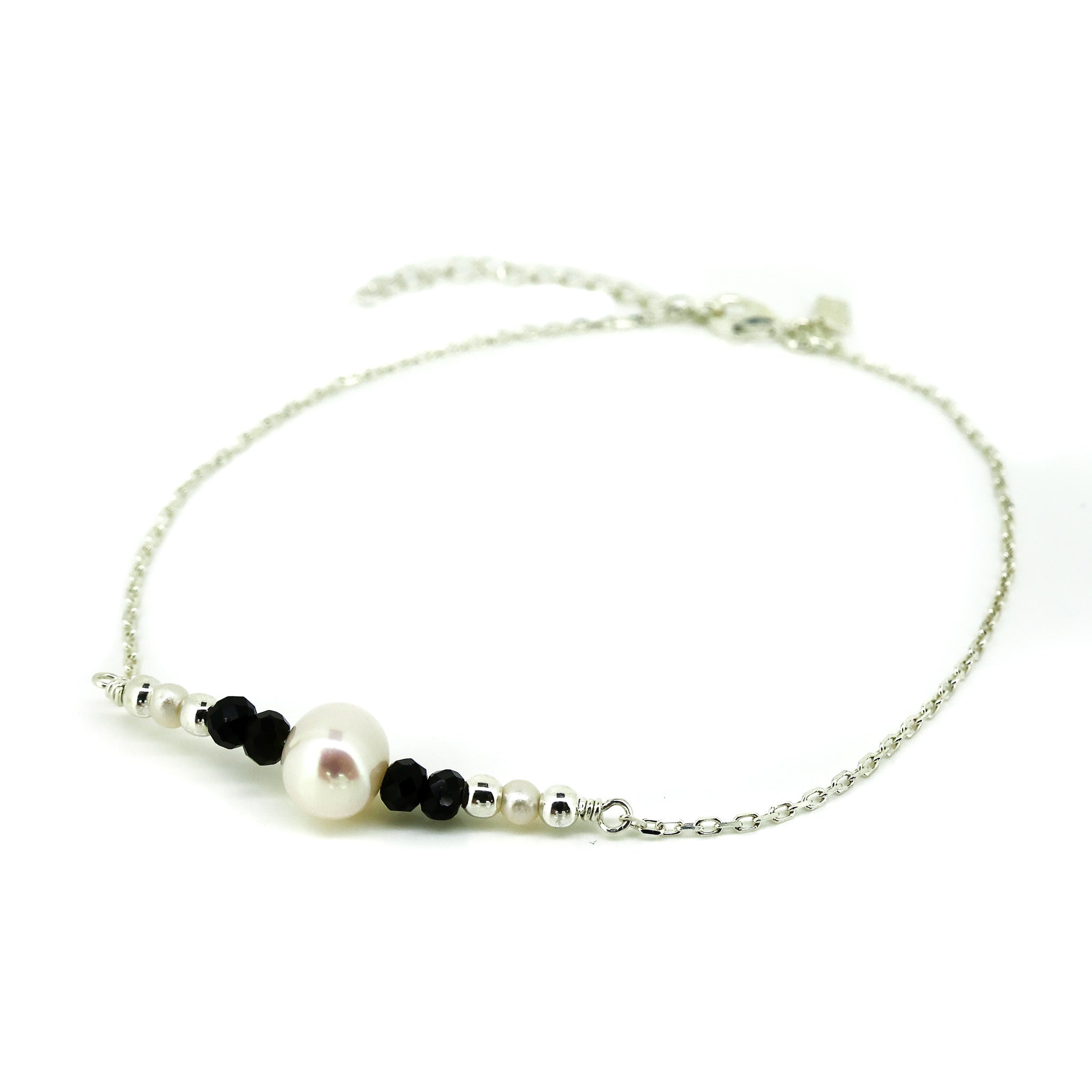 Sea Dreams Pearl Black Agate Anklet Silver