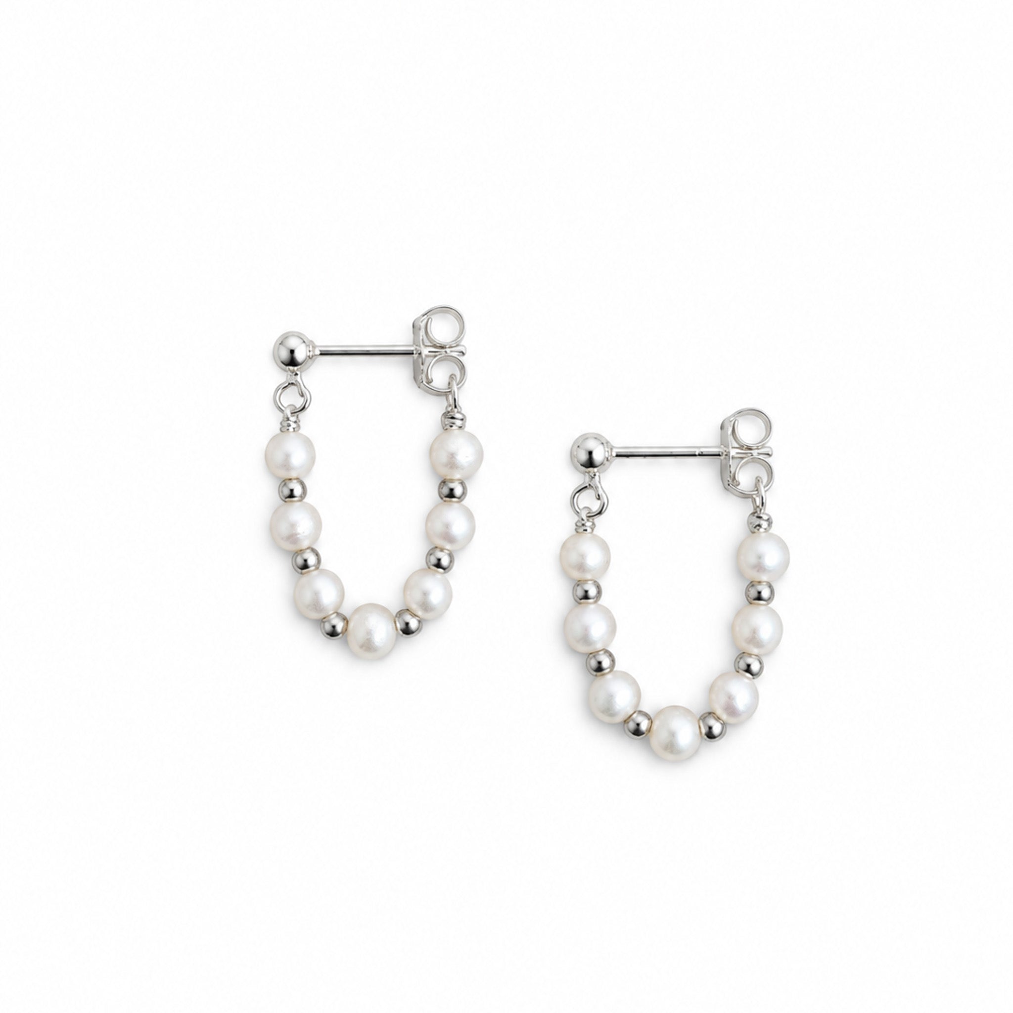 freshwate rpearl loop earrings with silver detail called sea spray loop earrings designed by lush designs broome