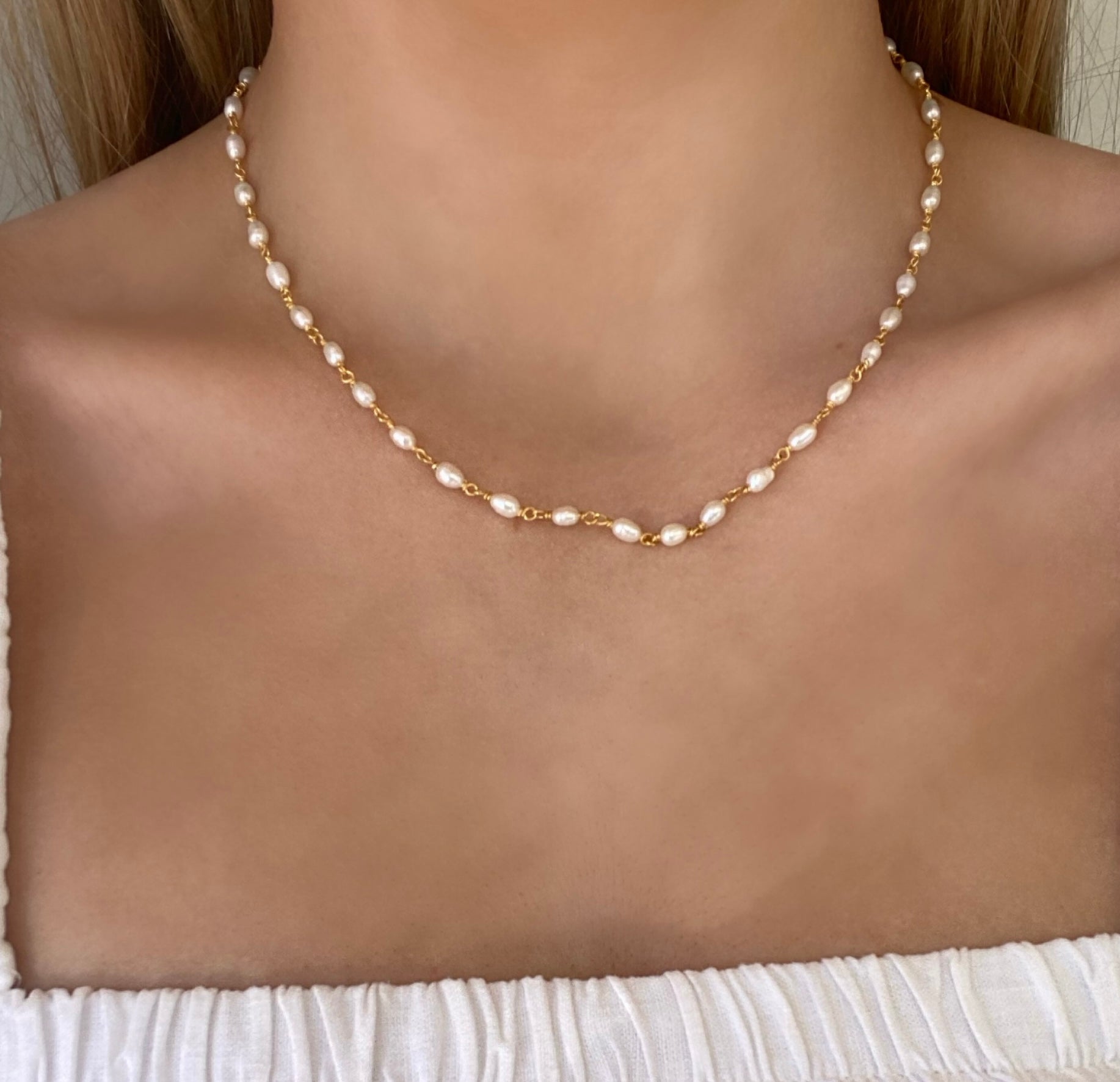 “Seaside Bliss freshwater pearl gold vermeil necklace designed in Broome Western Australia”