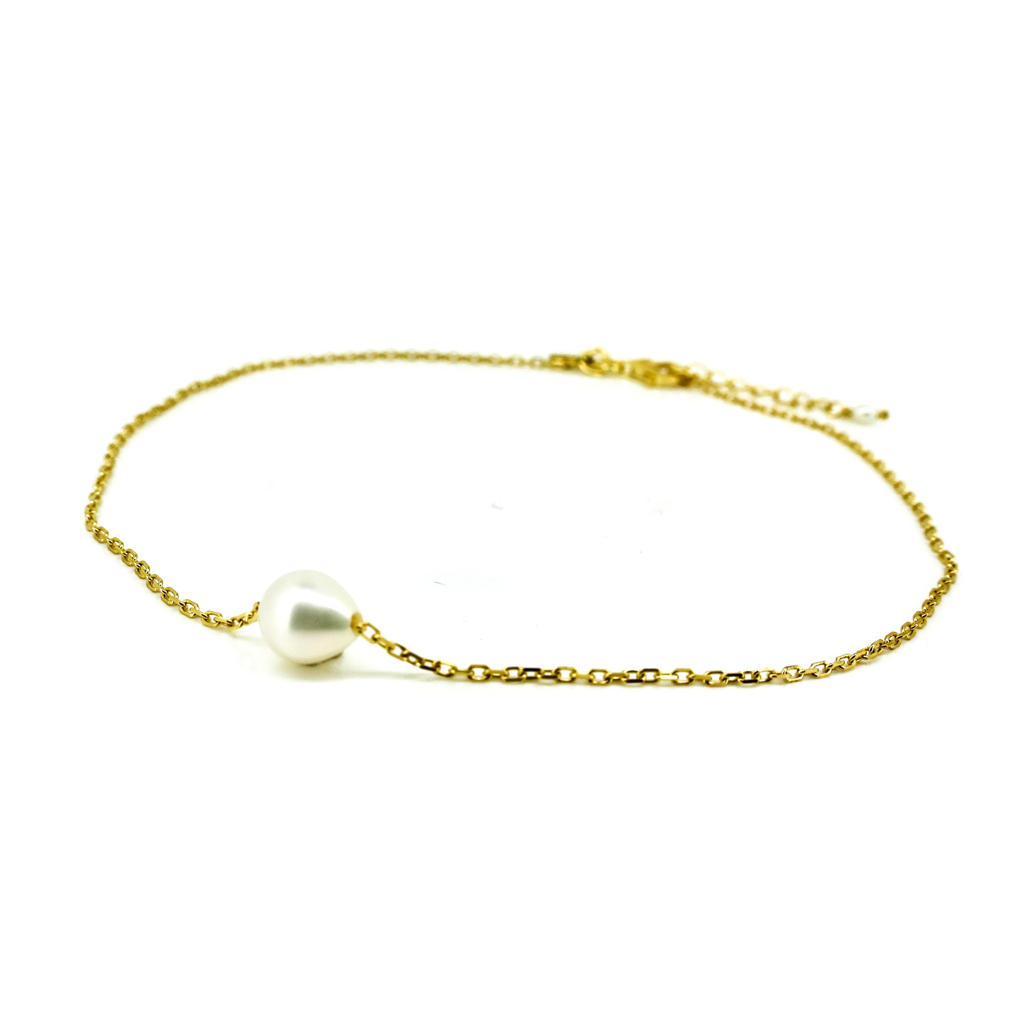seaside glow pearl anklet in gold vermeil with a 9mm freshwater pearl australian designed boho beachy jewellery