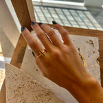 dainty gold ring with vertical lines
