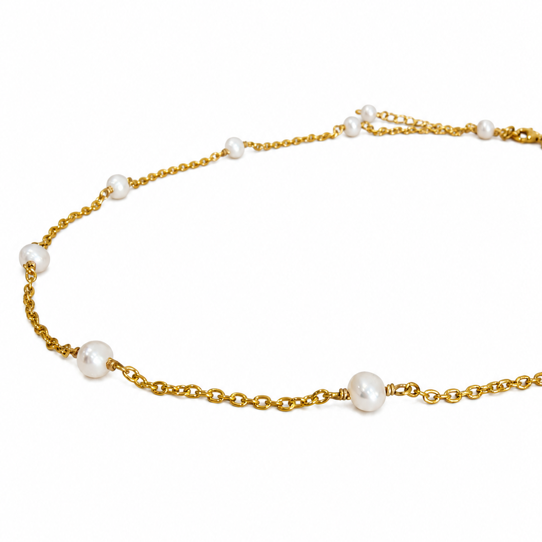 “Stardust freshwater pearl gold vermeil necklace designed in Broome Western Australia 