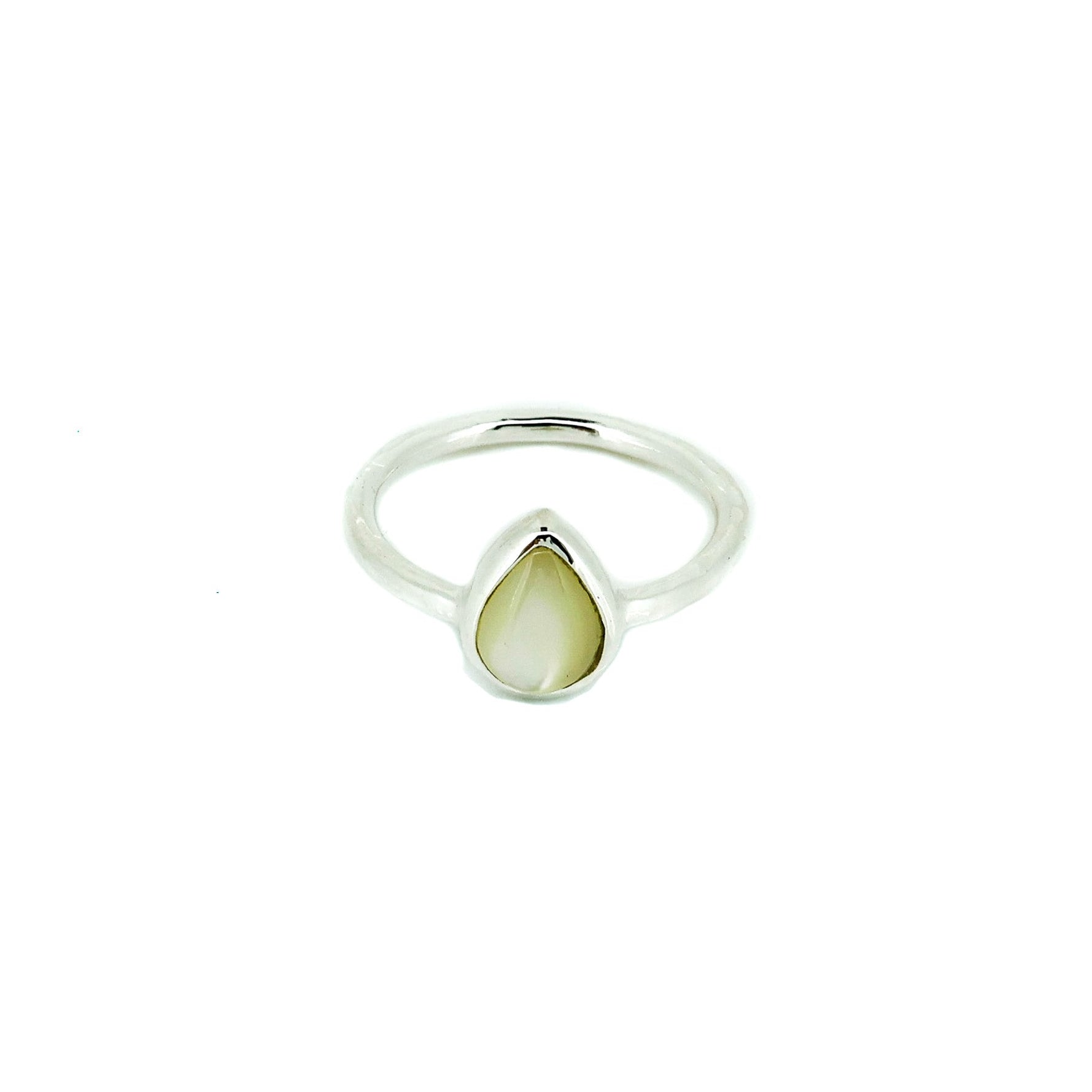 silver Mother of pearl ring in tear drop shape