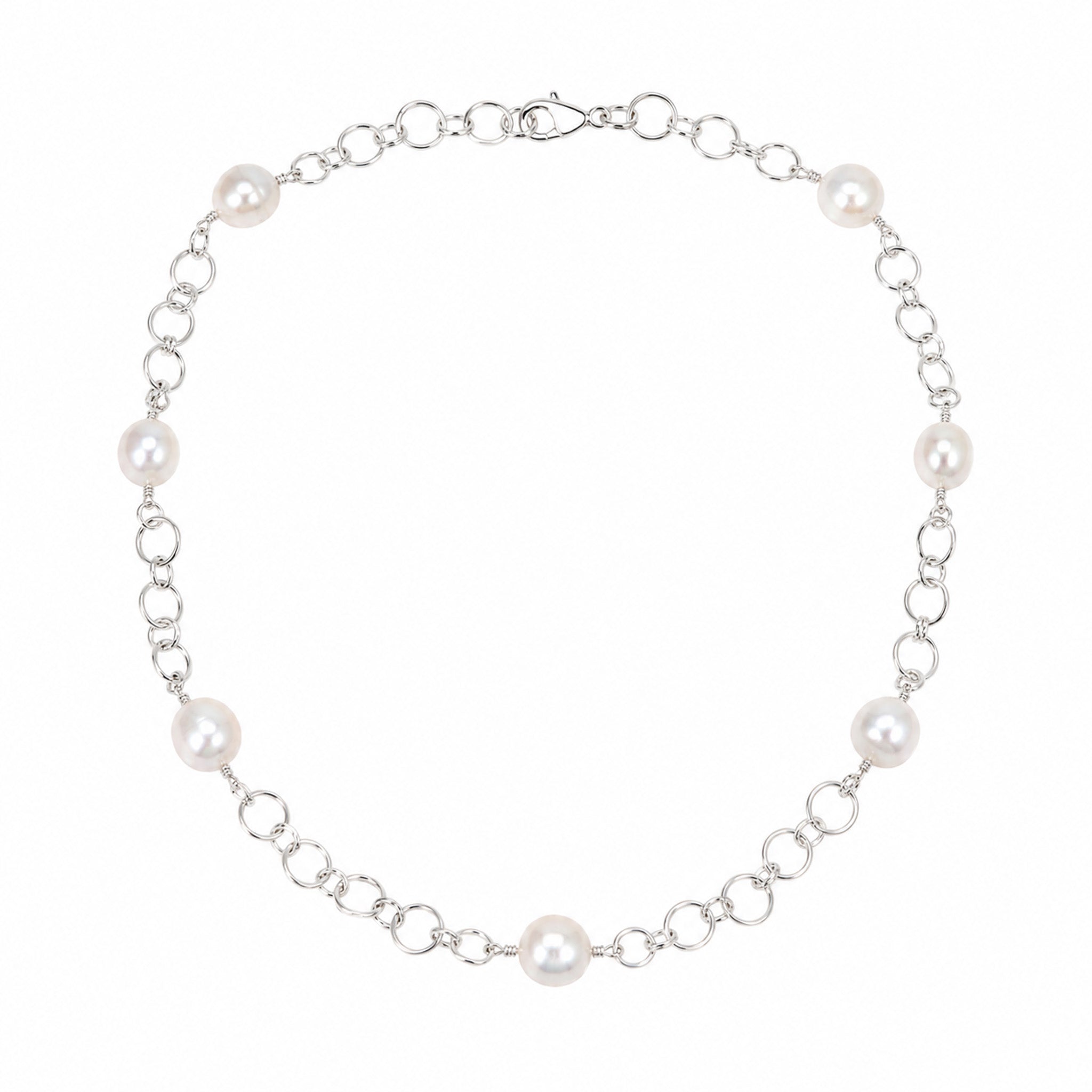 Sunset Beach Australian South Sea Pearl Necklace featuring seven genuine Australian South Sea pearls on a sterling silver chain