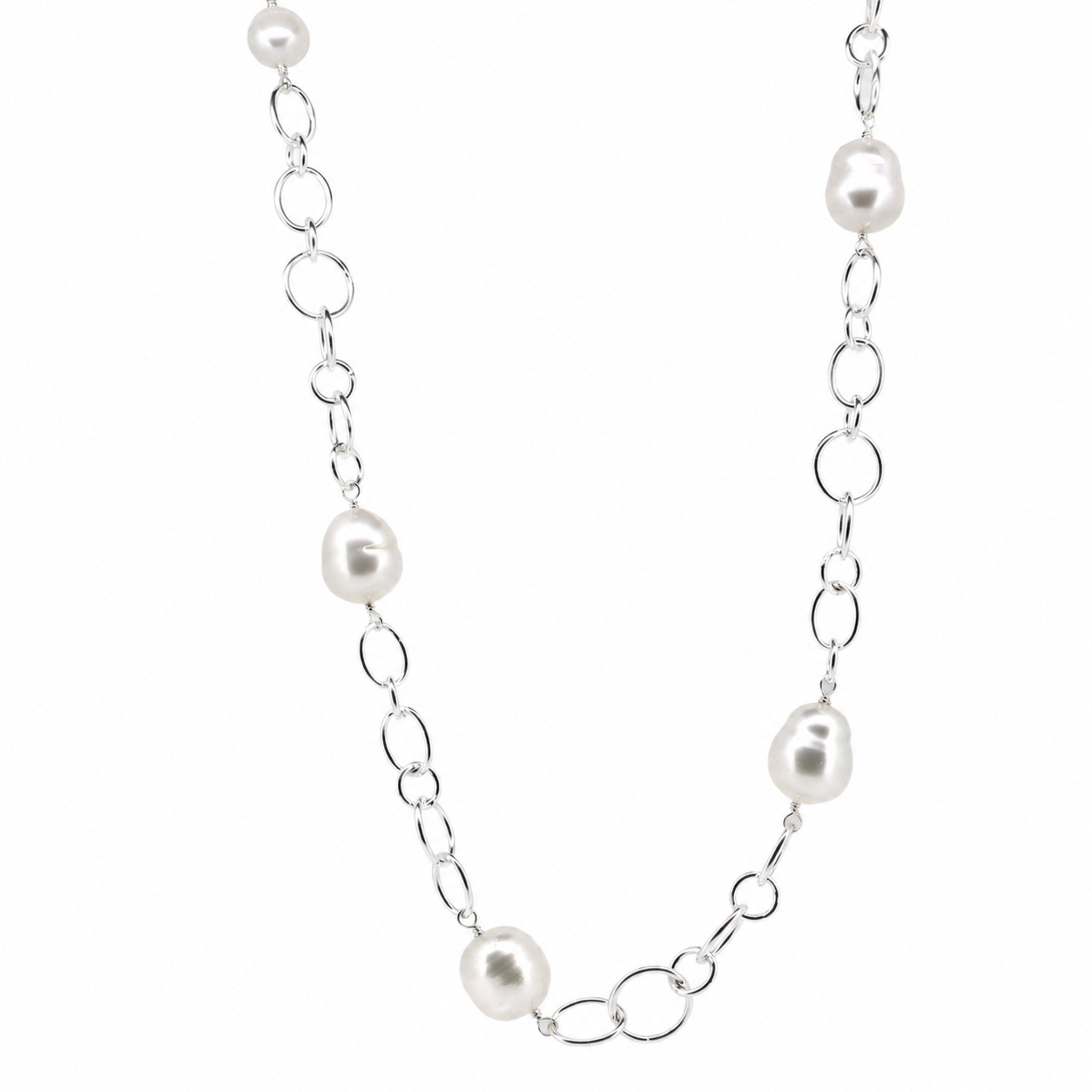 Australian south sea pearl necklace on heavy link silver chain
