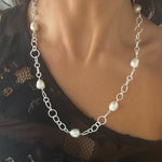 Sunset Beach pearl necklace with freshwater pearls on sterling silver link chain