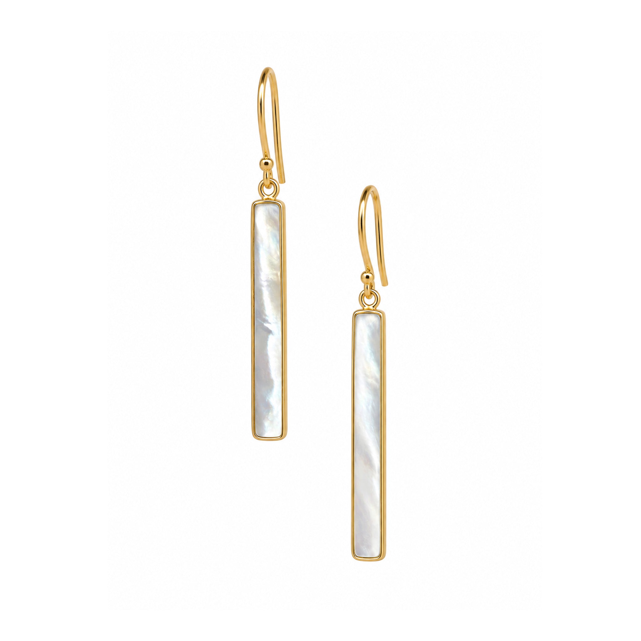 Sunset Slits mother of pearl drop earrings in gold vermeil with 2.5cm iridescent shell panels