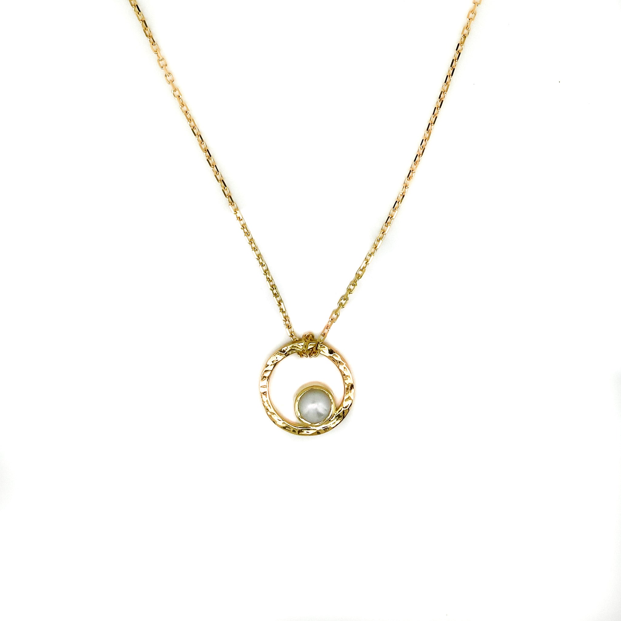 “Sunset Swirls gold vermeil necklace with freshwater pearl designed in Broome Western Australia”