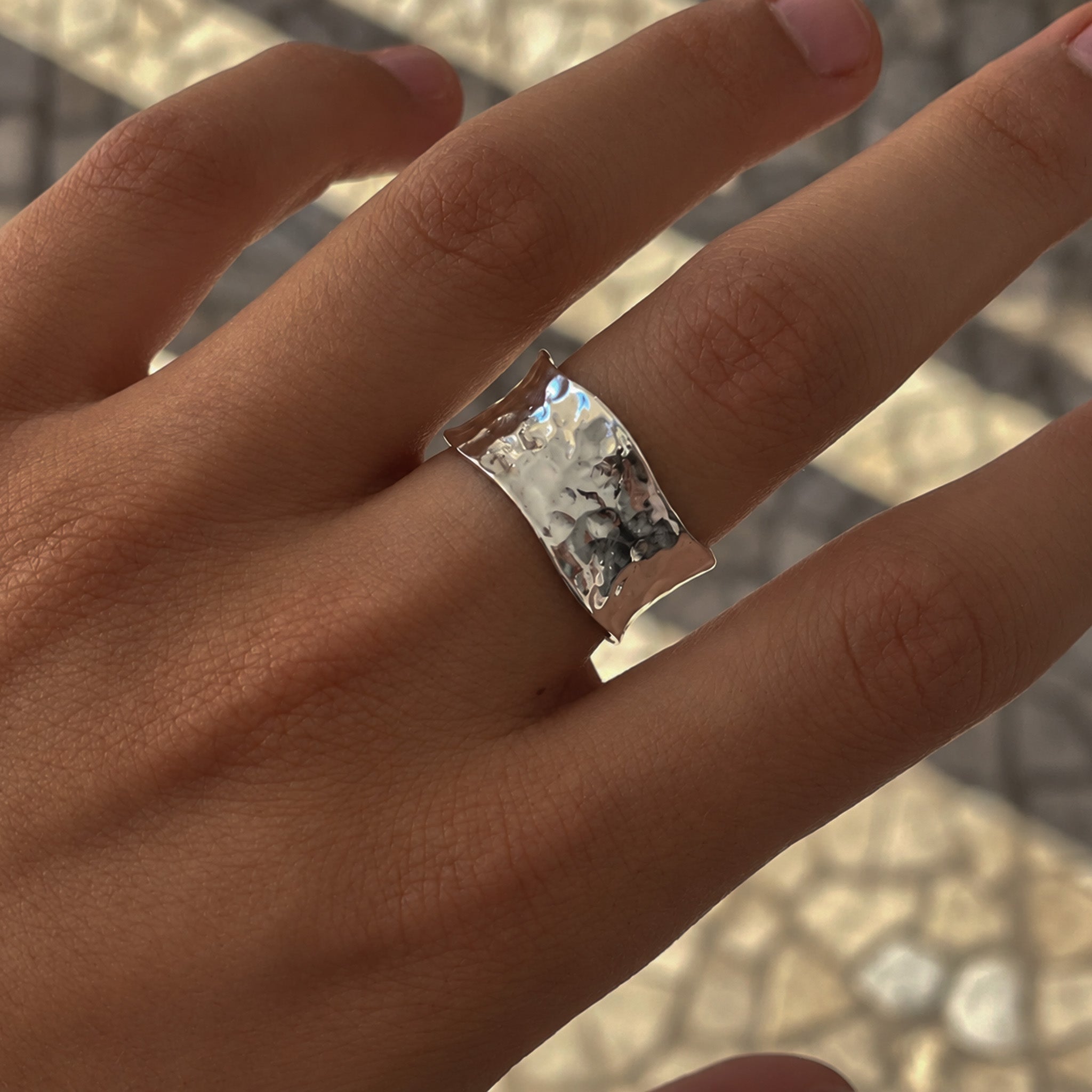 Sterling silver Tidal Flow ring featuring a contemporary wave-inspired sculptural design, designed in Broome Western Australia