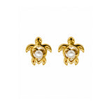 turtle studs earrings in gold with pearl detail designed in broome by lush designs jewellery