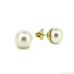 14mm white pearl studs set in gold