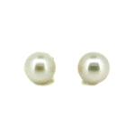 14mm white pearl studs set in gold