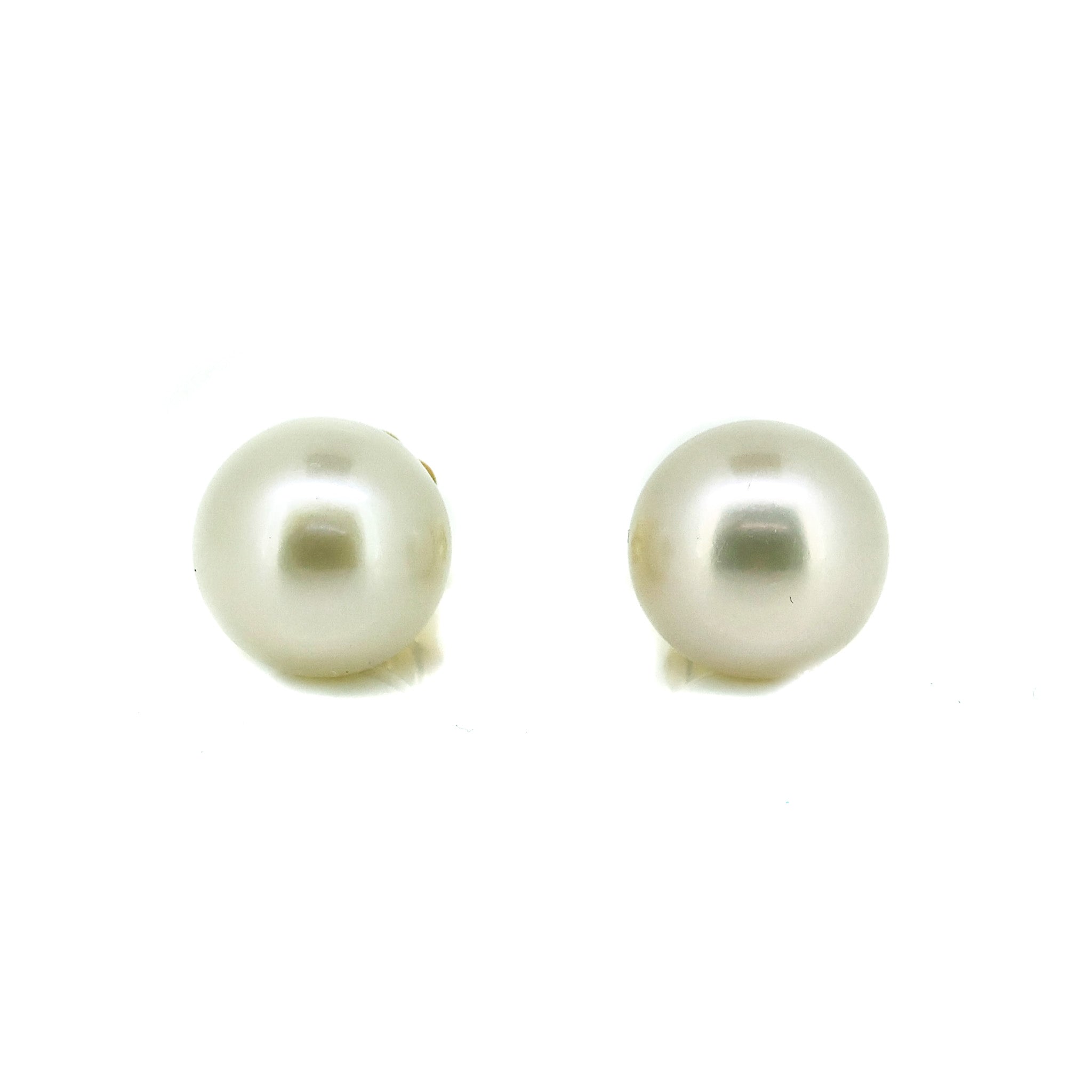 14mm white pearl studs set in gold