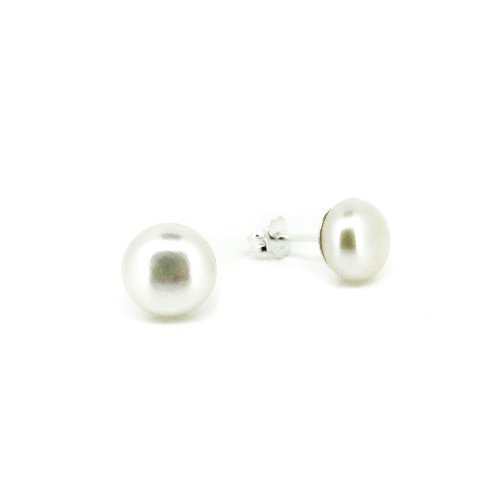 10mm white pearl studs in sterling silver 