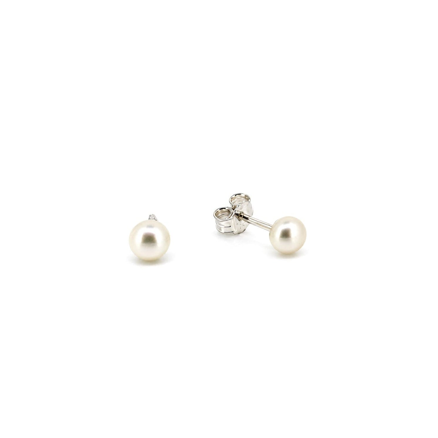 white freshwater pearl studs 4mm in size set in sterling silver by lush designs jewellery broome
