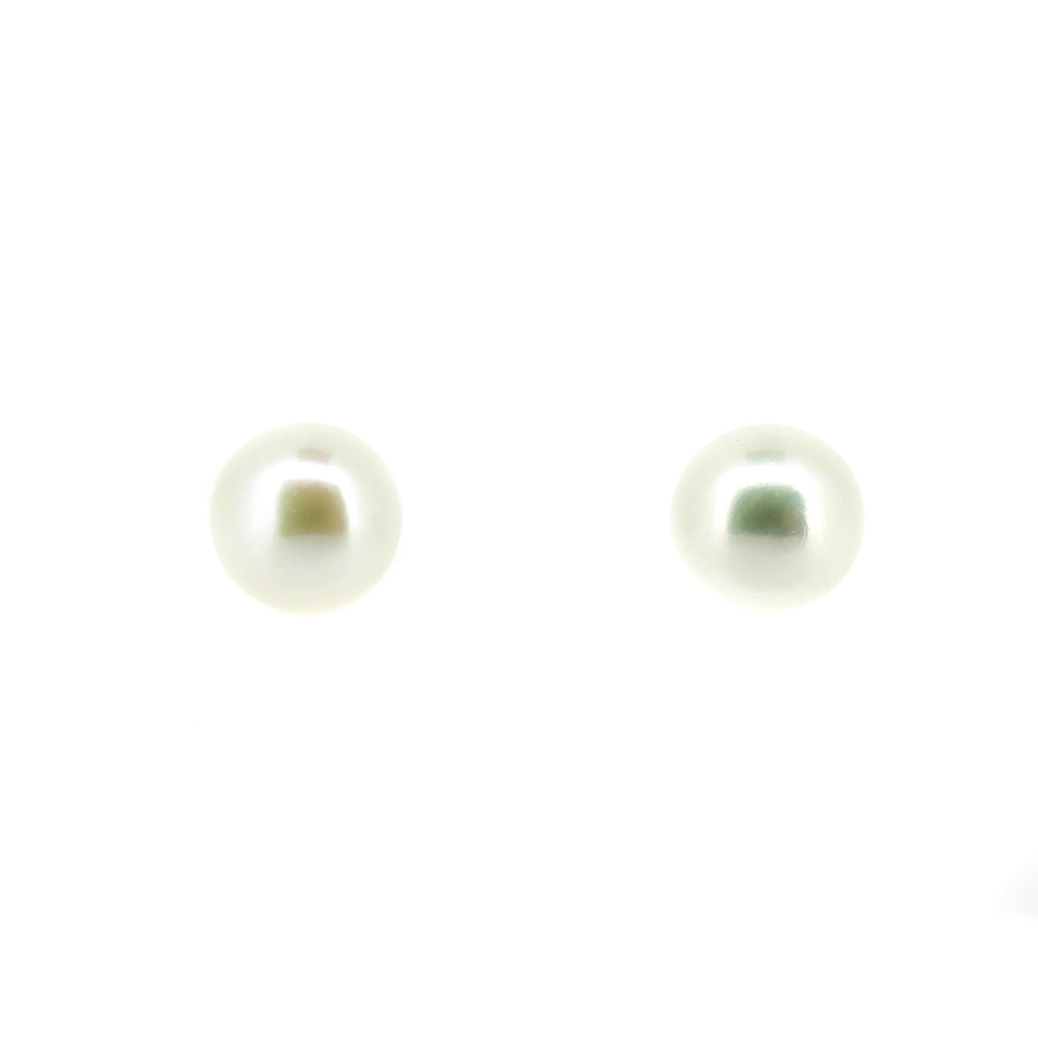 8mm white pearl studs in sterling silver 