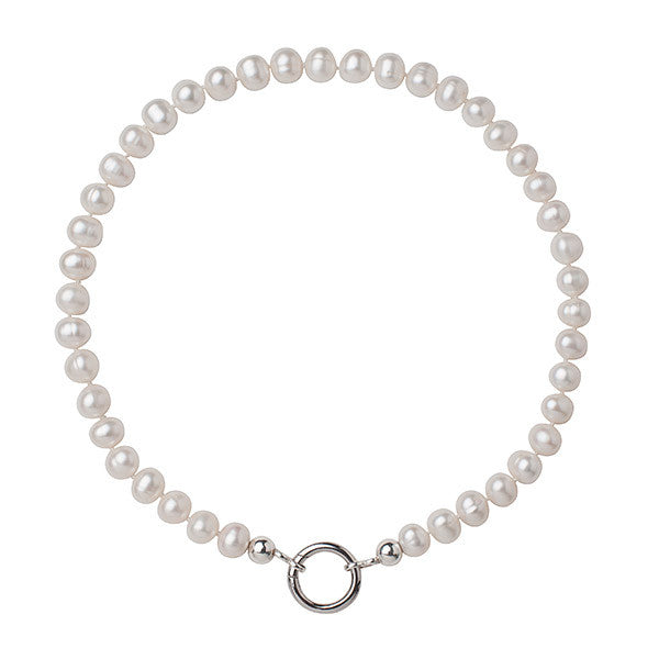 10mm pearl necklace with silk knots and silver clasp