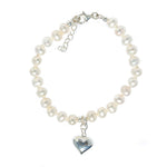 girls pearl bracelet With Sterling silver heart charm 