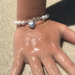 girls pearl bracelet with sterling silver heart charm 