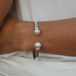silver cuff with pearl detail designed in broome western australia by Lush Designs