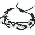 Boho Pearl Bracelet with genuine freshwater pearls on black braided cord