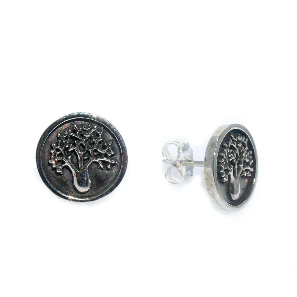 Boab Tree oxide stud earrings in 925 sterling silver with raised tree detail designed in Broome Western Australia