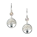Boab Circle of Life earrings in 925 sterling silver with bezel set freshwater pearl designed in Broome Western Australia