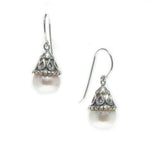 Large boho pearl drop earrings in 925 sterling silver with decorative silver cap designed in Broome Western Australia
