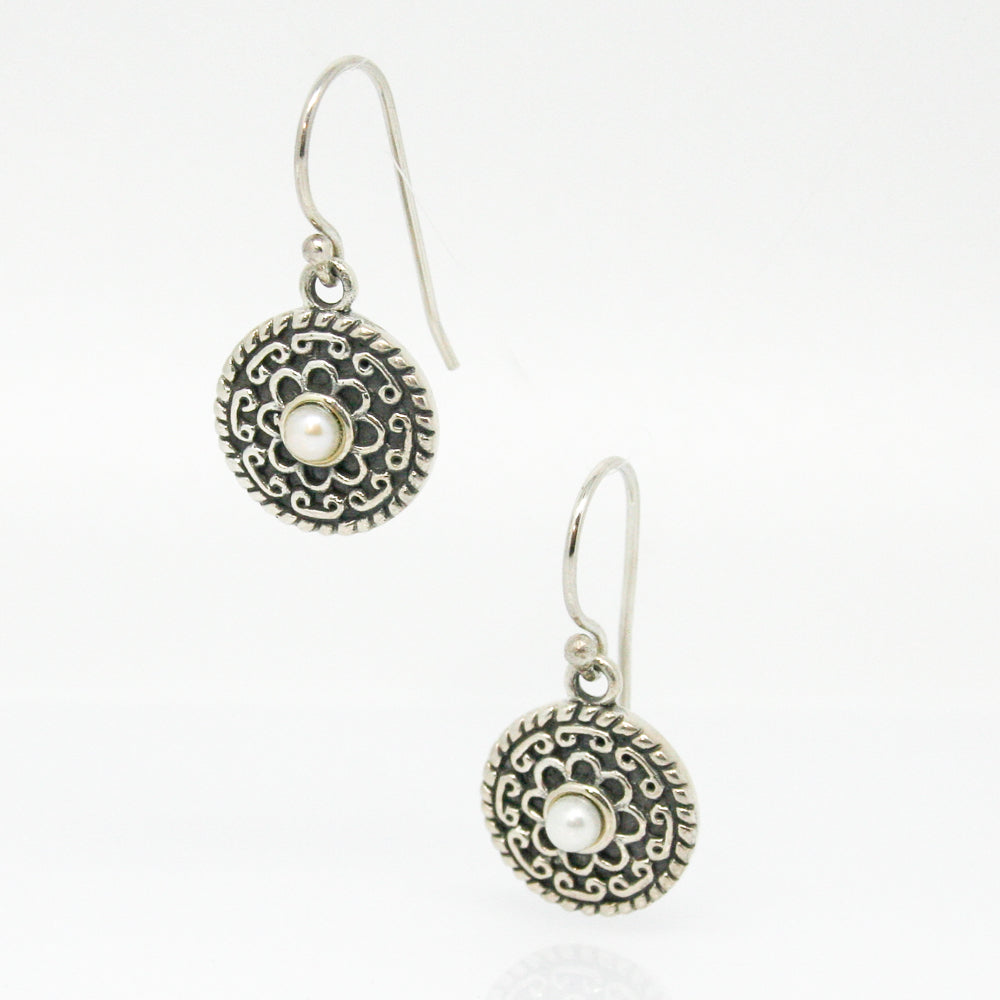 Chinatown Ladies oxidised pearl earrings in 925 sterling silver designed in Broome Western Australia
