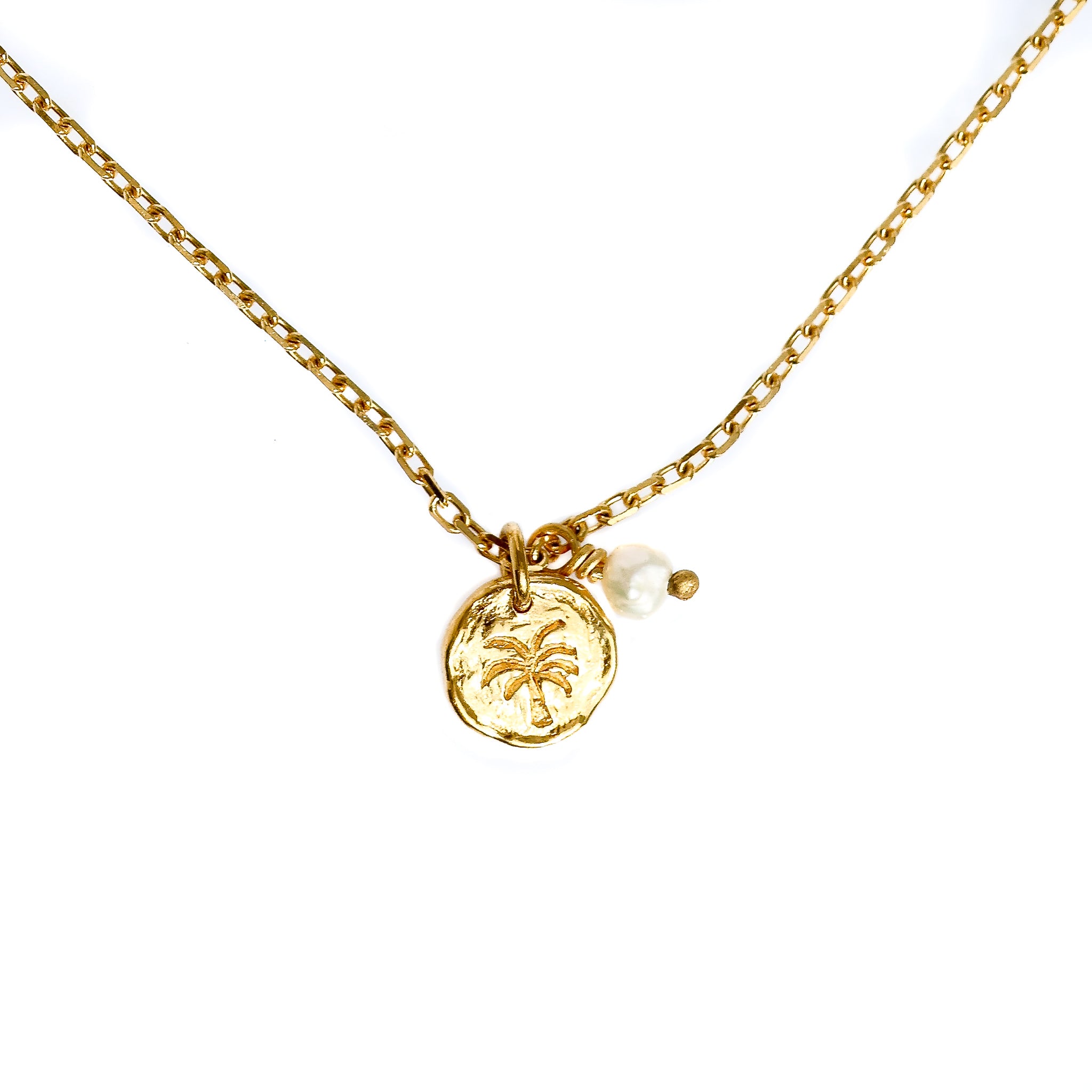 “Dainty palm tree gold vermeil necklace designed in Broome Western Australia”