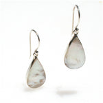 Mother of pearl dew drop shaped large hook earrings silver 