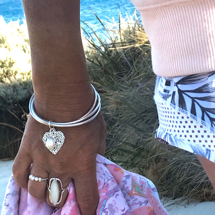 sterling silver pearl bangle